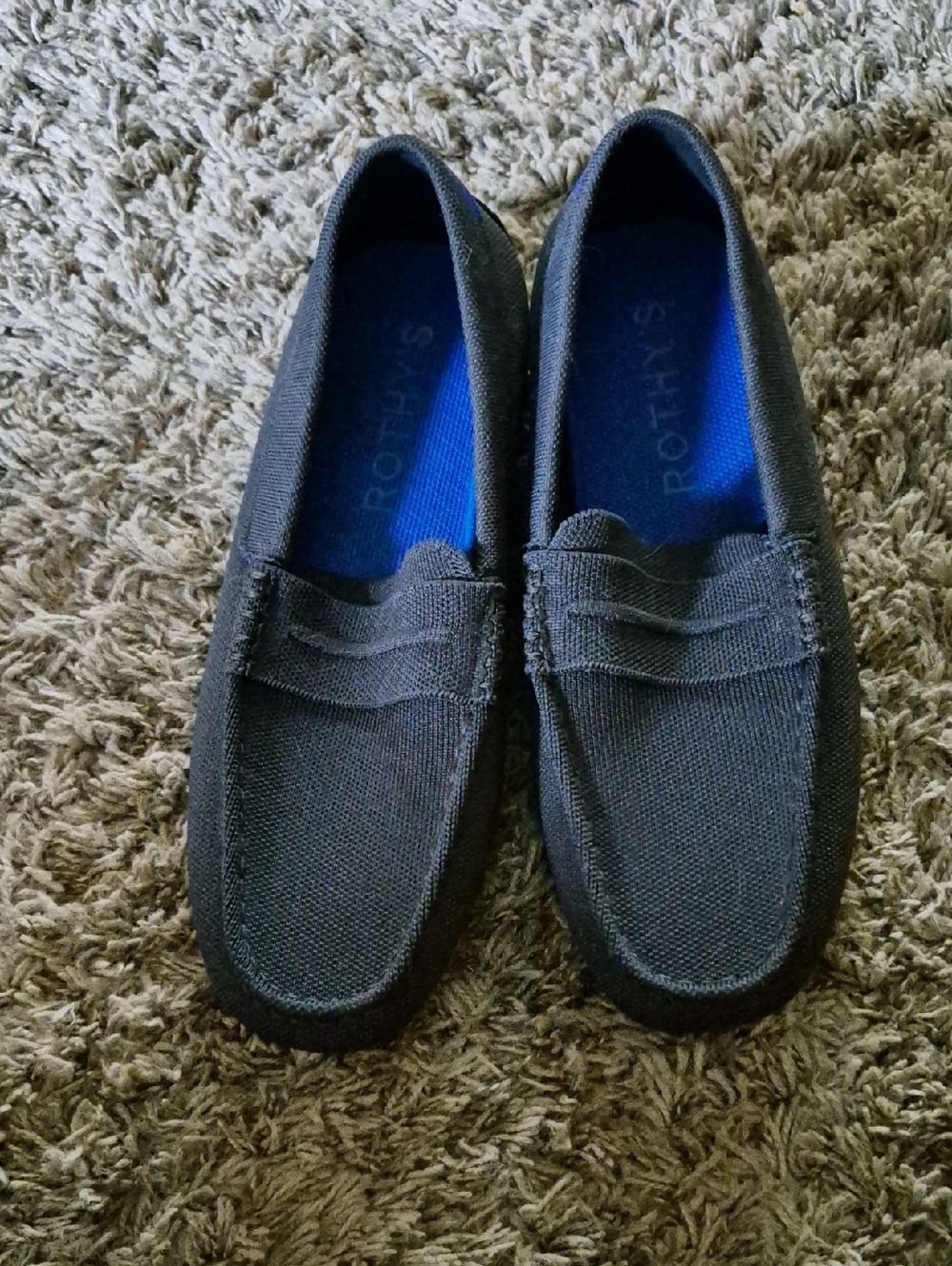 Rothy's Men's Black Canvas Slip-On Loafers with Blue Insole 10.5 Excellent Condi
